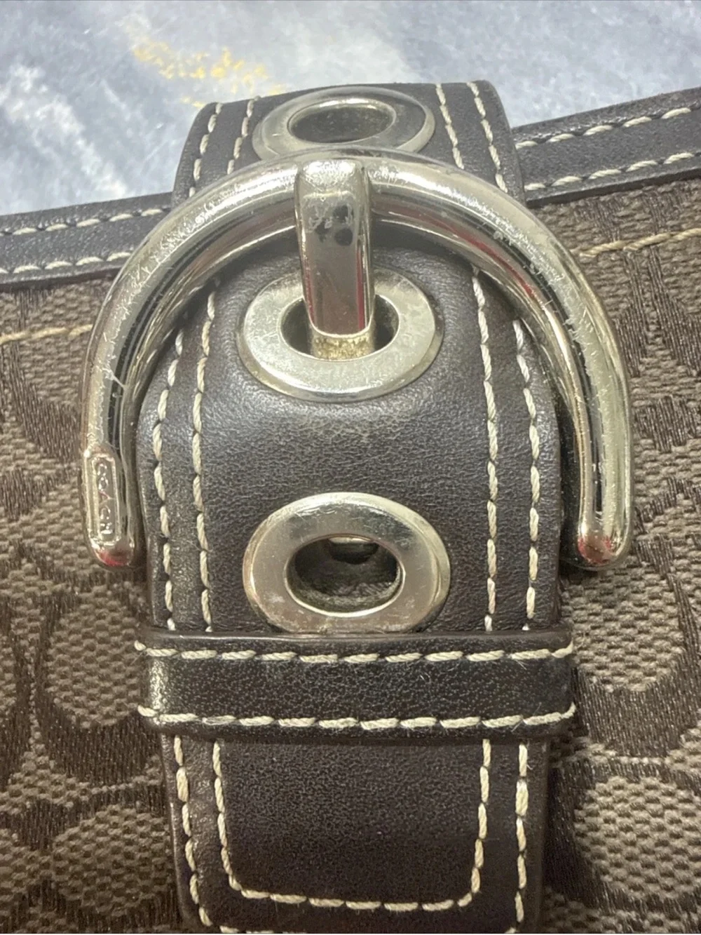 Coach Y2K Dark Brown Signature Canvas Soho Silver Tone Buckle Small Mini Wallet - Picture 8 of 14